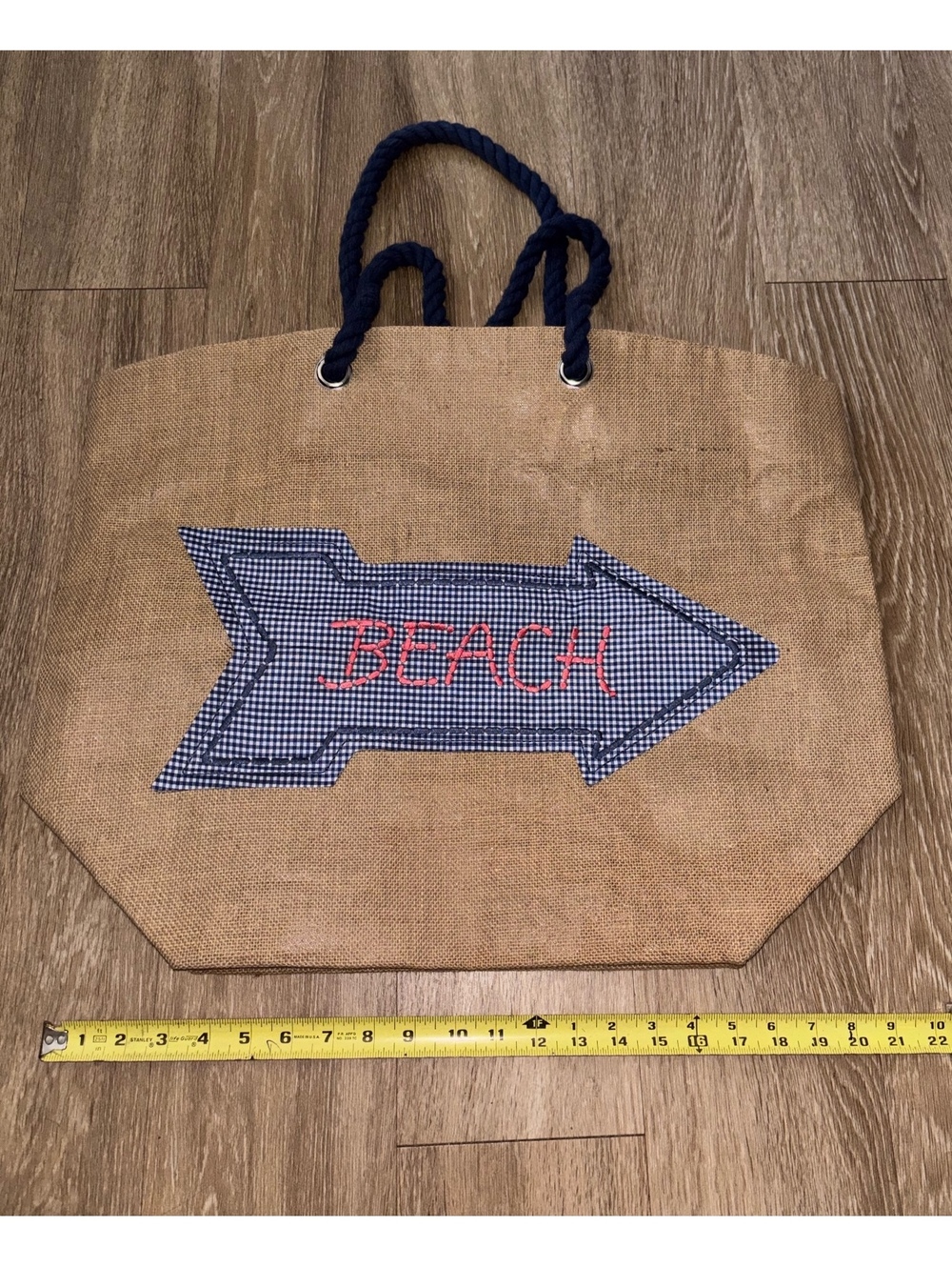Beach Tote Bag Burlap Rope Handle Coastal Summer Vacation Bag Large AN